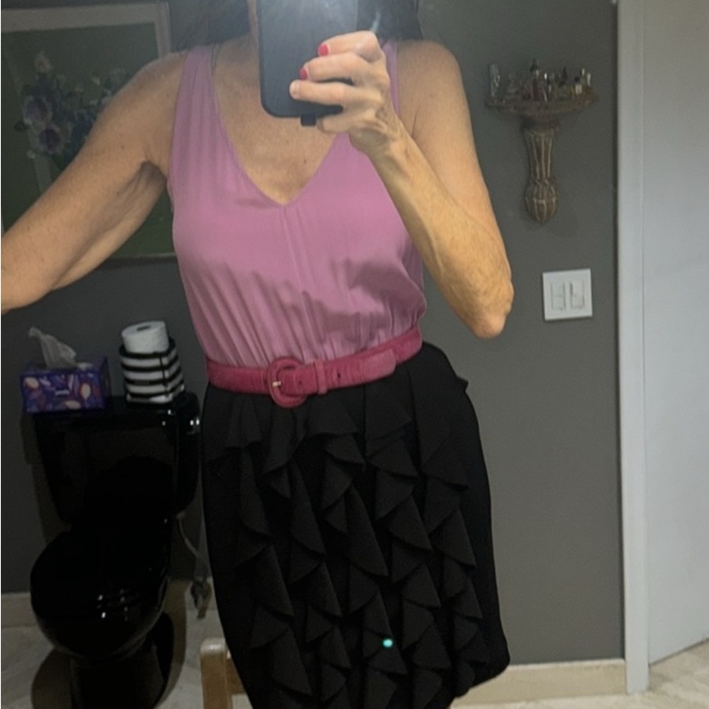Silk dress top with attached ruffled black skirt